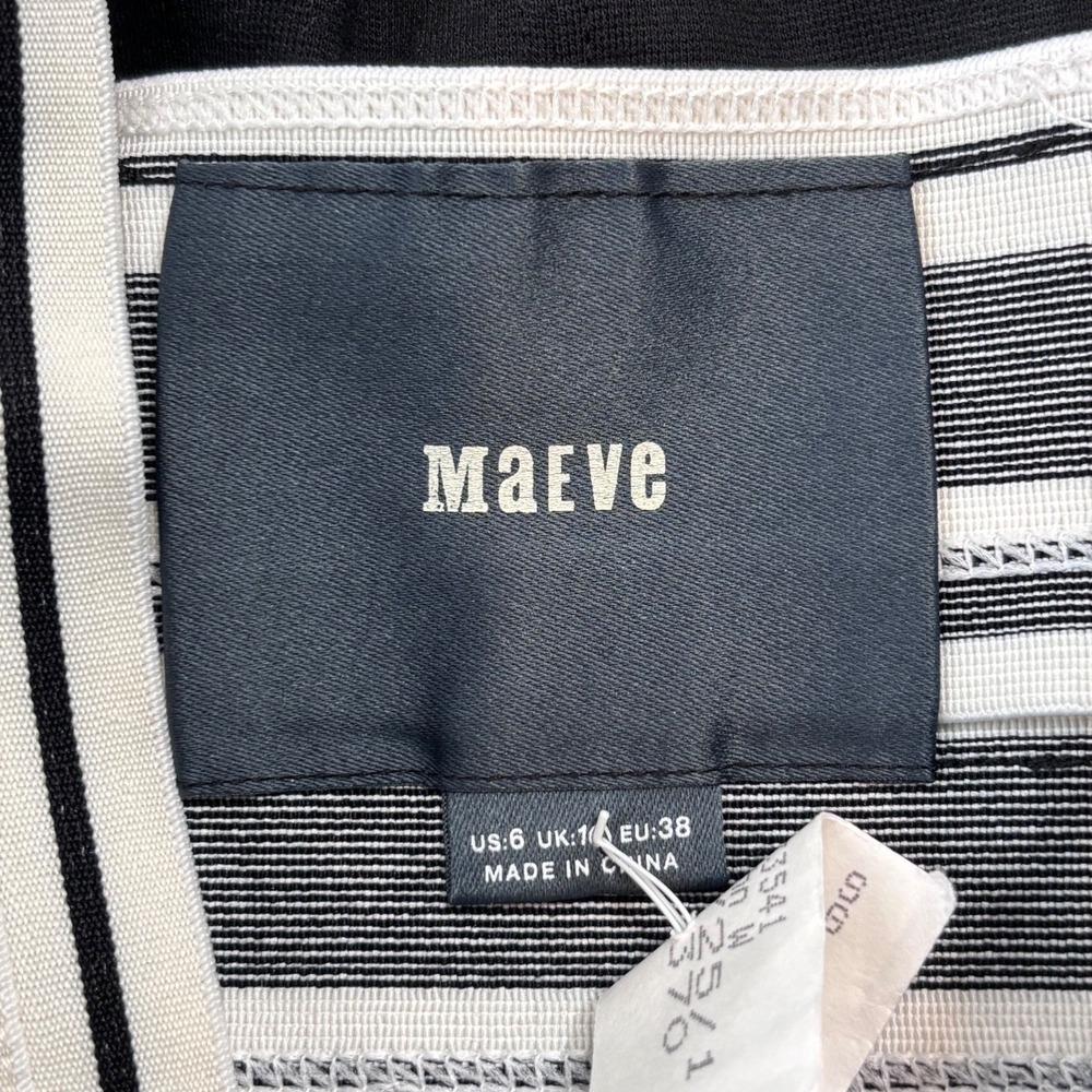 Maeve Striped Fit & Flare Dress Sleeveless Black White Stripped Casual Size 6 - Picture 8 of 9